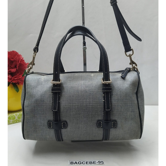 Dooney & Bourke Gray Coated Canvas Leather Trim Double Handle Zipper Satchel Bag - Picture 2 of 15